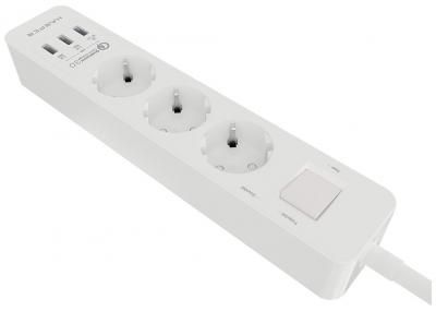 Сетевой фильтр HARPER UCH-340, 3 розетки, 1.5 м, с/з, 16А / 4000 Вт белый