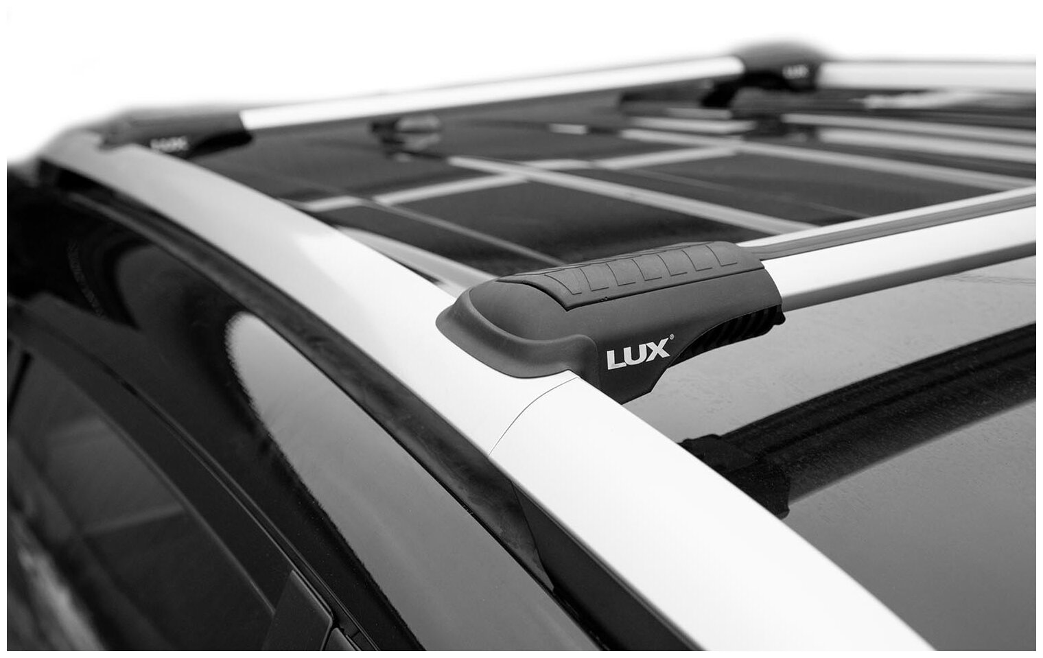 Багажник на крышу LUX HUNTER L53-R для HYUNDAI I20 II хэтчбек 2014- Active классические рейлинги, на рейлинги с просветом, серый