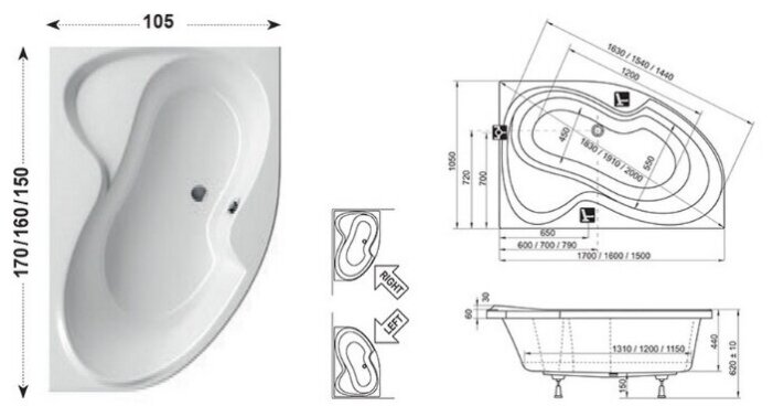 Угловая ванна чертеж